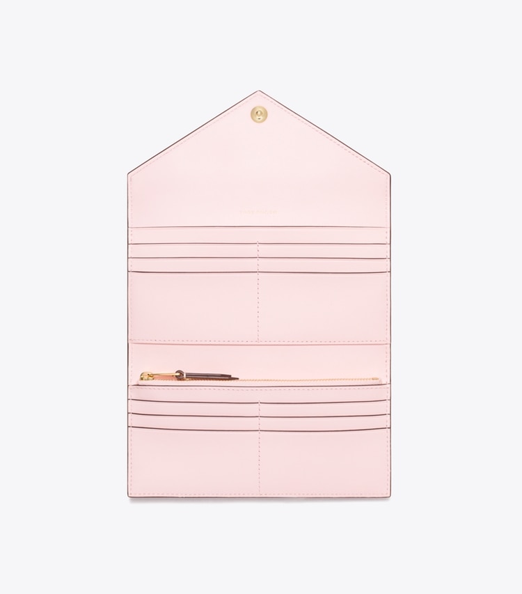 Tory Burch designer wallets T Monogram Contrast Embossed Envelope Wallet in Powder Pink / New Cream overhead