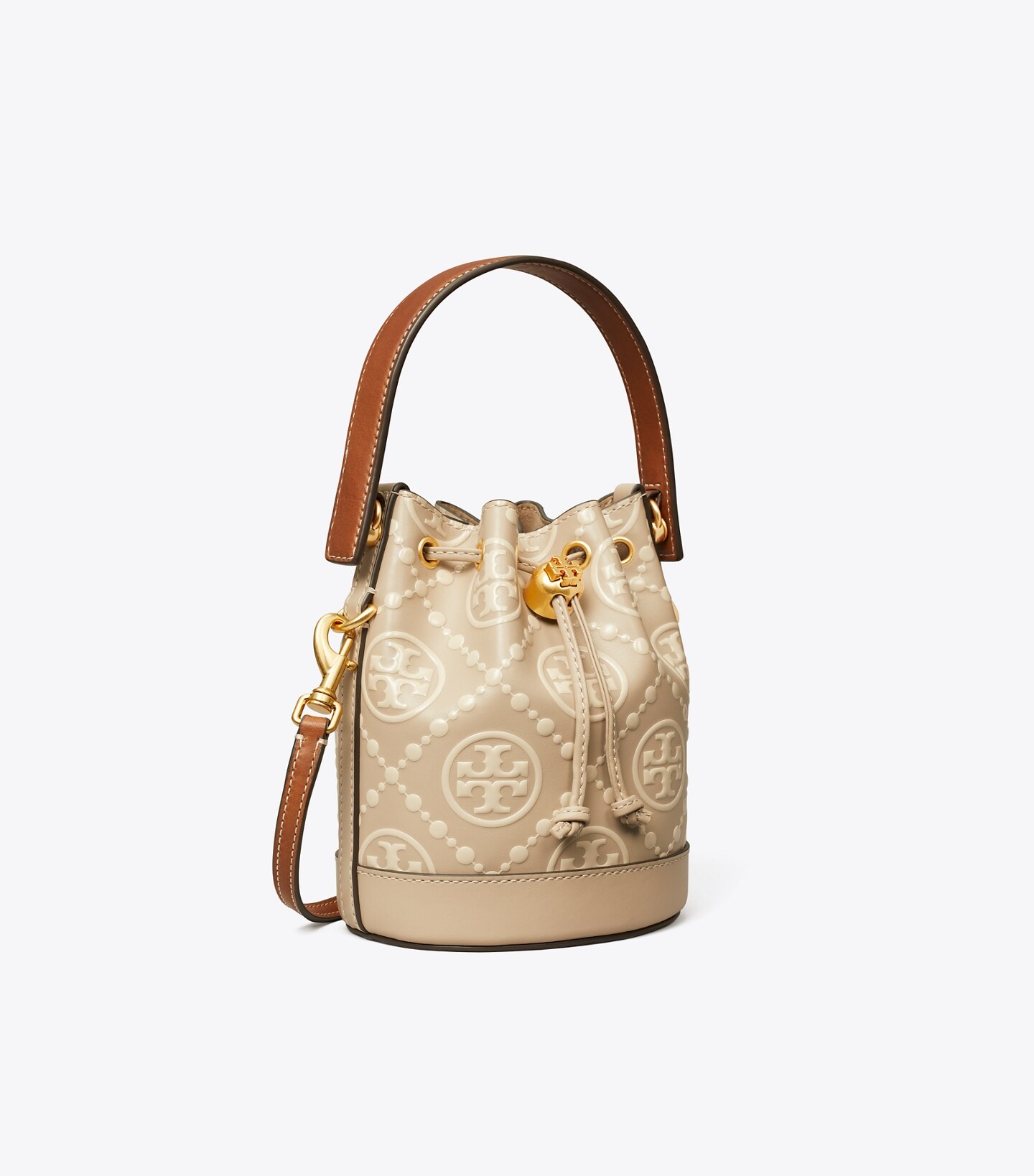 T Monogram Contrast-Embossed Mini Bucket Bag