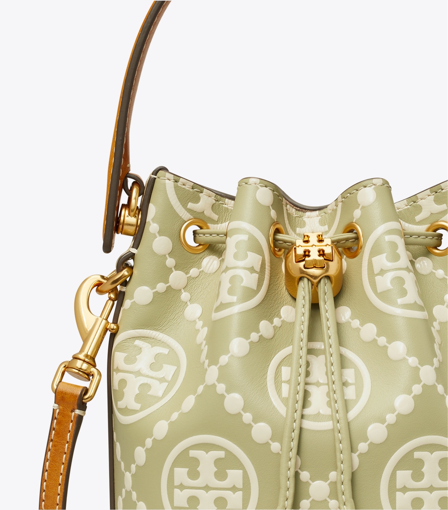 T Monogram Contrast-Embossed Mini Bucket Bag