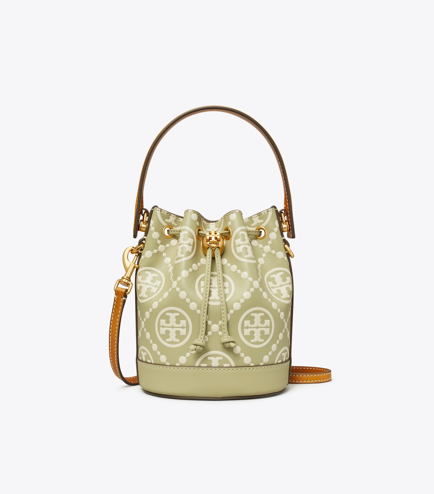 T Monogram Contrast-Embossed Mini Bucket Bag