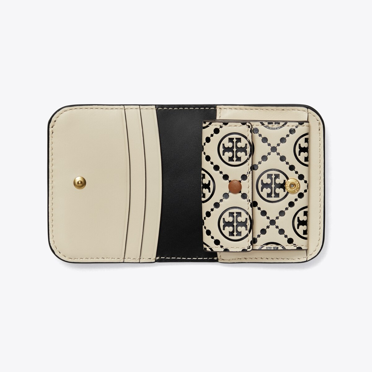 T Monogram Contrast Embossed Mini Wallet: Women's Designer