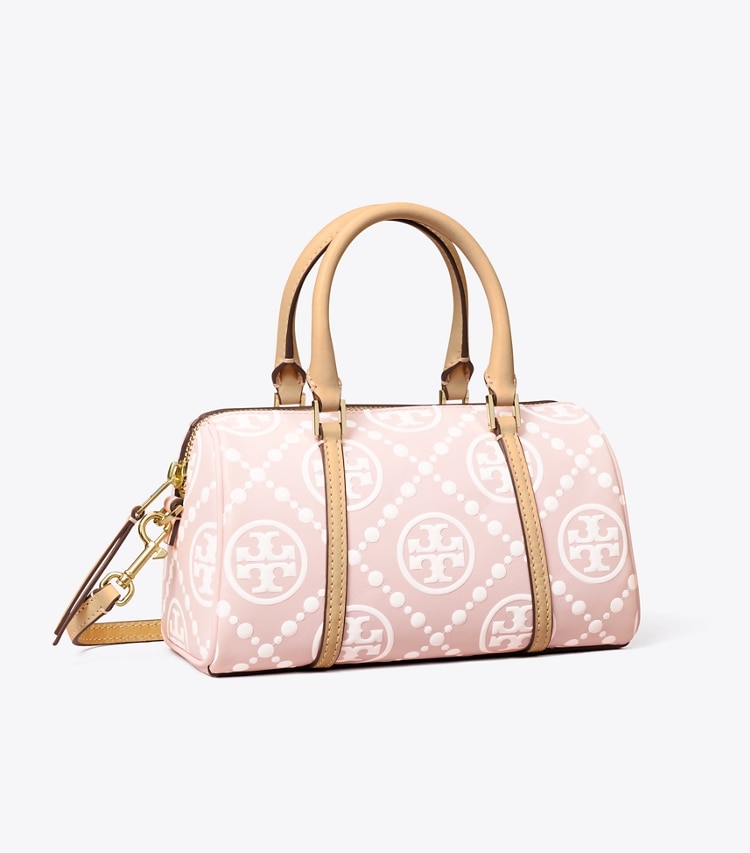 Tory Burch designer クロスボディバッグ Tモノグラム コントラスト エンボス プチバレルバッグ in Powder Pink angle