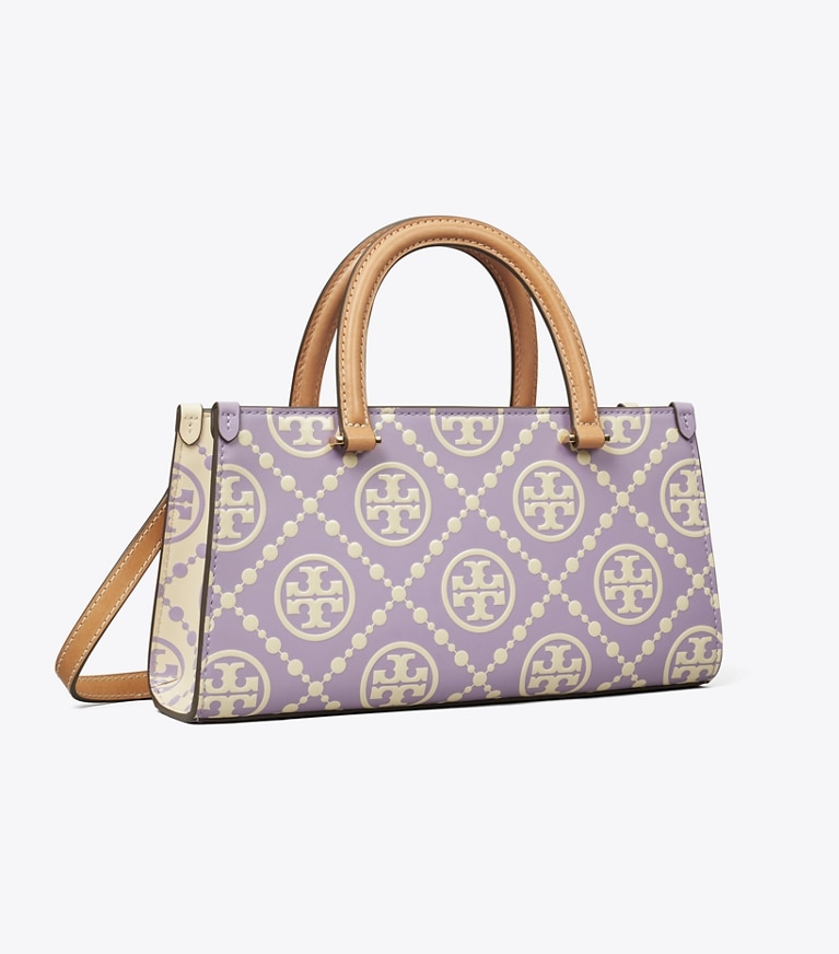 T Monogram Contrast Embossed Small East-West Tote: Women's