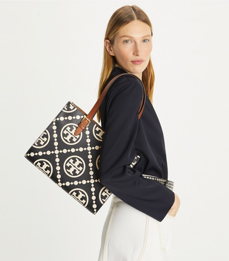 T Monogram Contrast Embossed Small Tote Women s Handbags Tote Bags Tory Burch UK