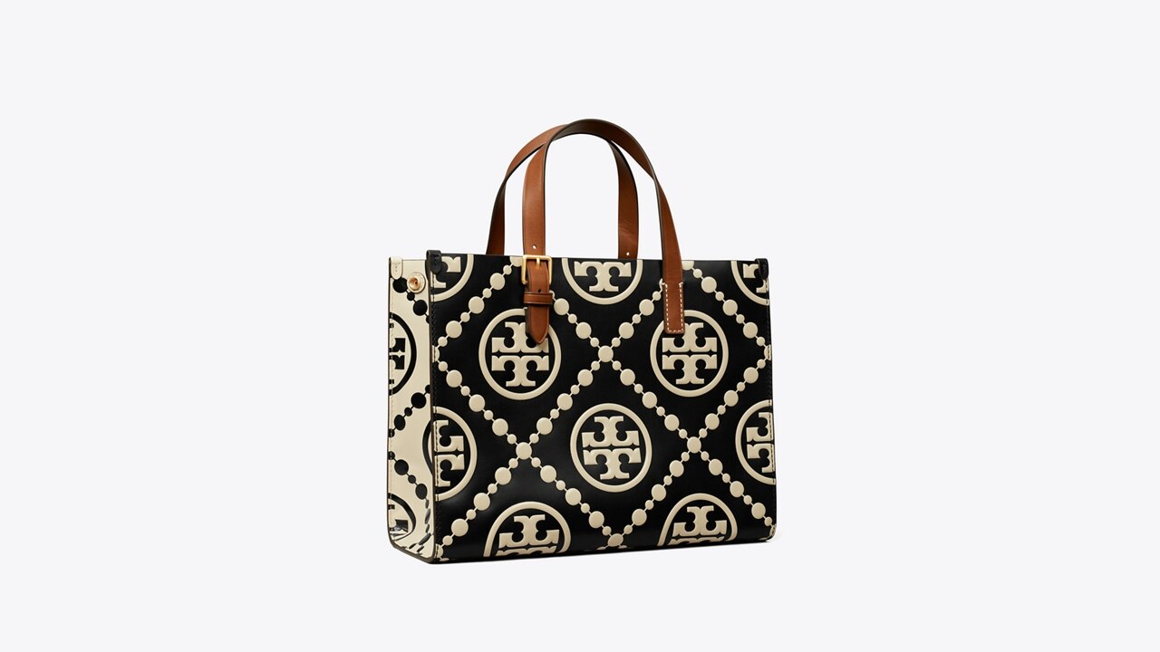 T Monogram Contrast Embossed Small Tote: Women's Handbags, Tote Bags