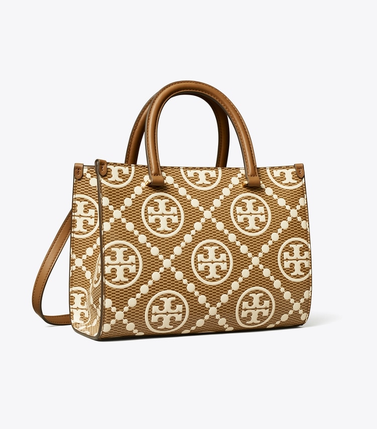 Tory Burch designer satchels T Monogram Contrast Embossed Top-Handle Tote in Walnut angle
