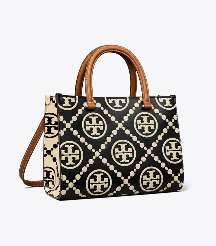Tory Burch designer tote bags T Monogram Contrast Embossed Top-Handle Tote in Black/White angle