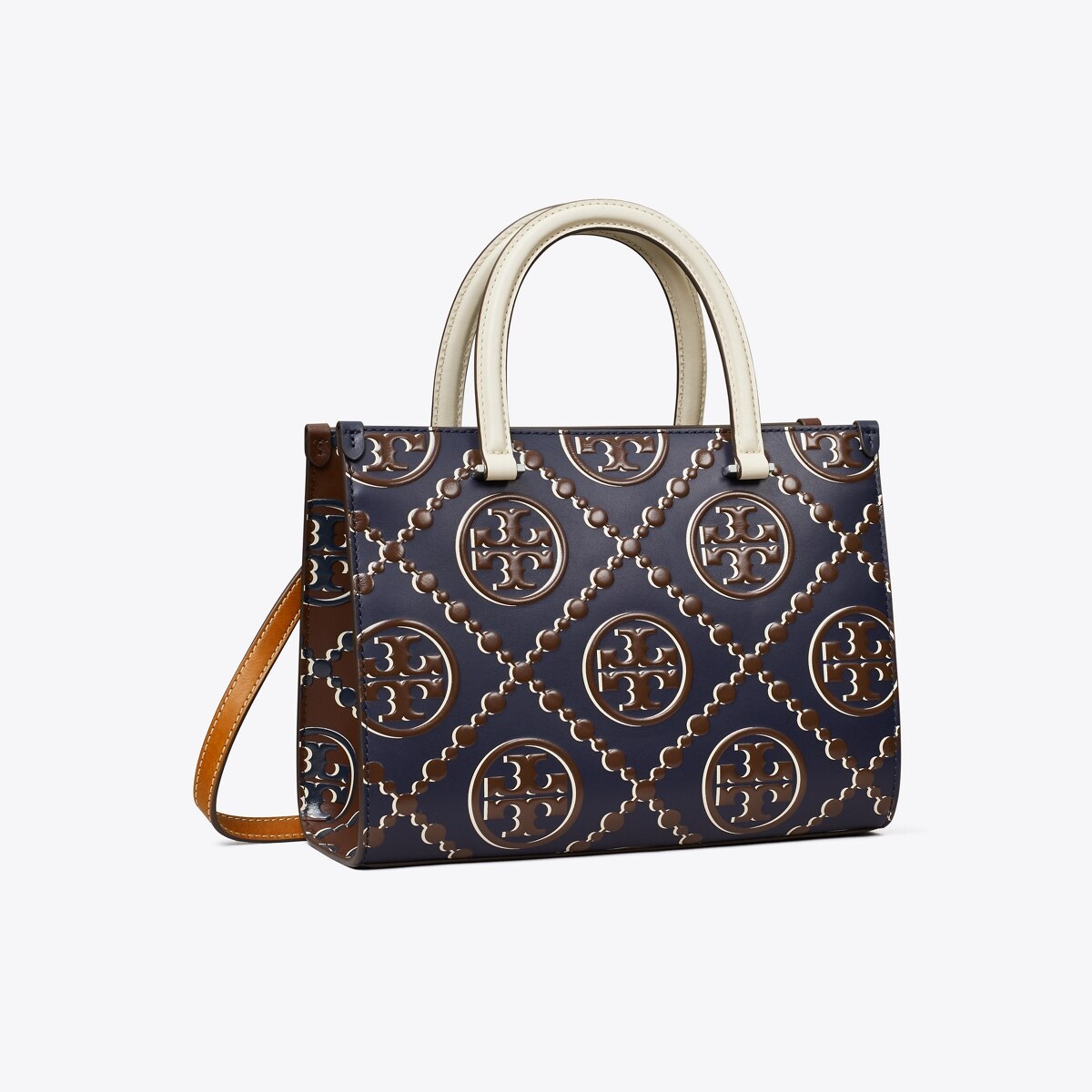 T Monogram Contrast Embossed Top-Handle Tote: Women's Designer