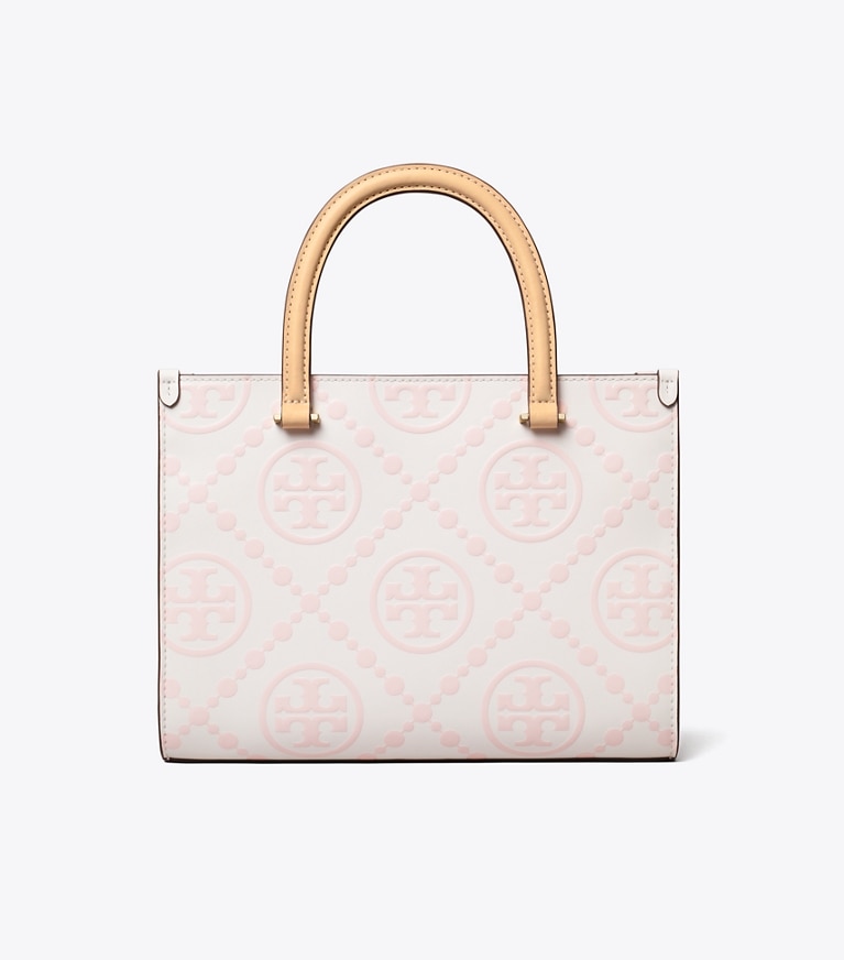 Tory Burch designer tote bags T Monogram Contrast Embossed Top-Handle Tote in Powder Pink angle