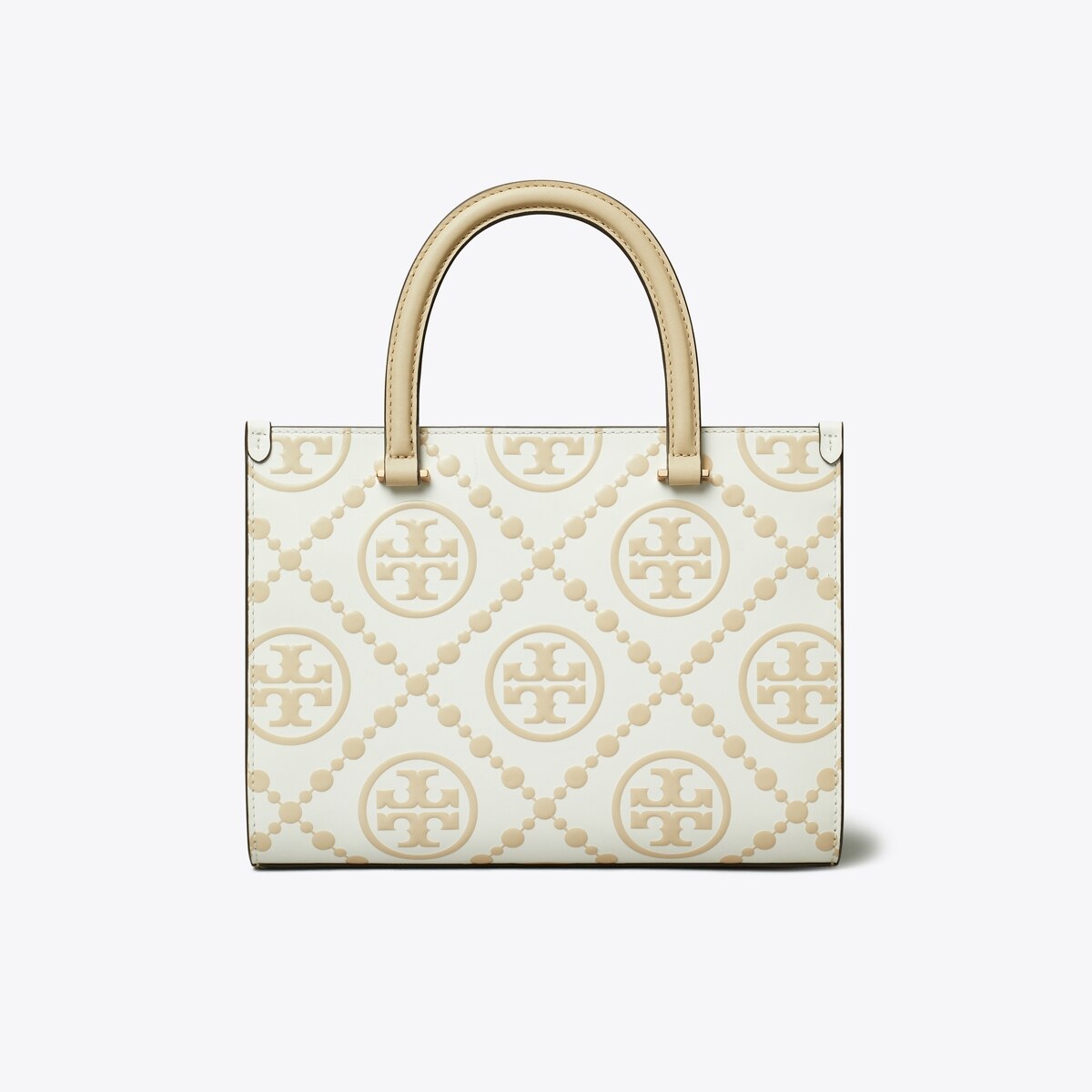 T Monogram Contrast Embossed Top-Handle Tote: Women's Designer