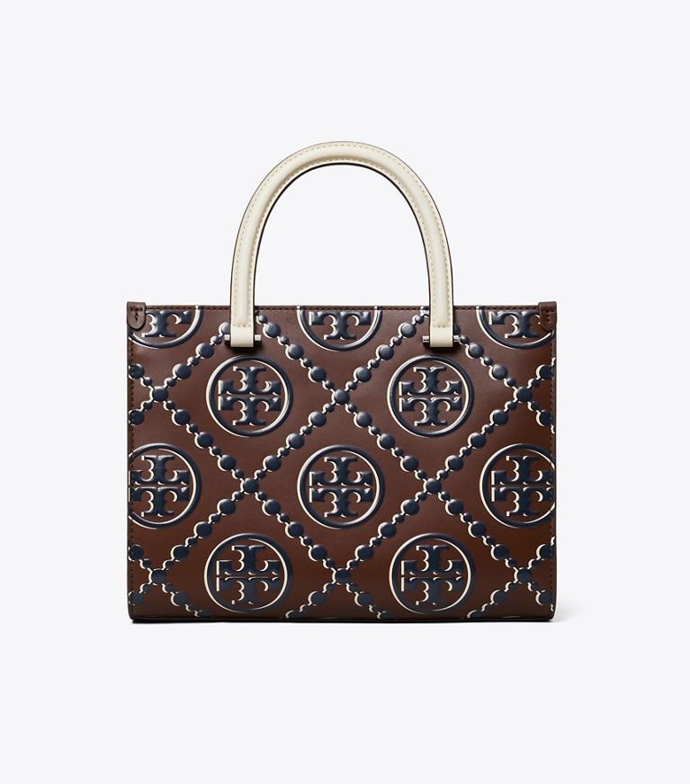Tory Burch designer tote bags T Monogram Contrast Embossed Top-Handle Tote in Tory Navy / John Coco angle