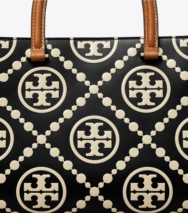 Tory Burch designer tote bags T Monogram Contrast Embossed Top-Handle Tote in Black/White angle