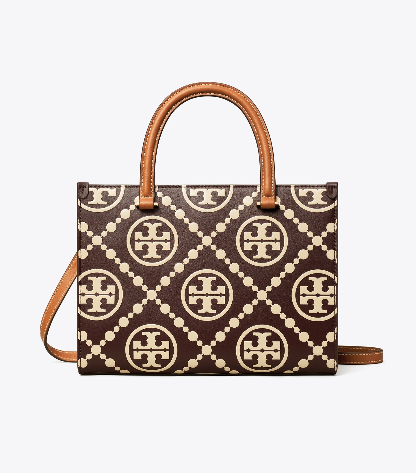 T Monogram Contrast Embossed Top-Handle Tote