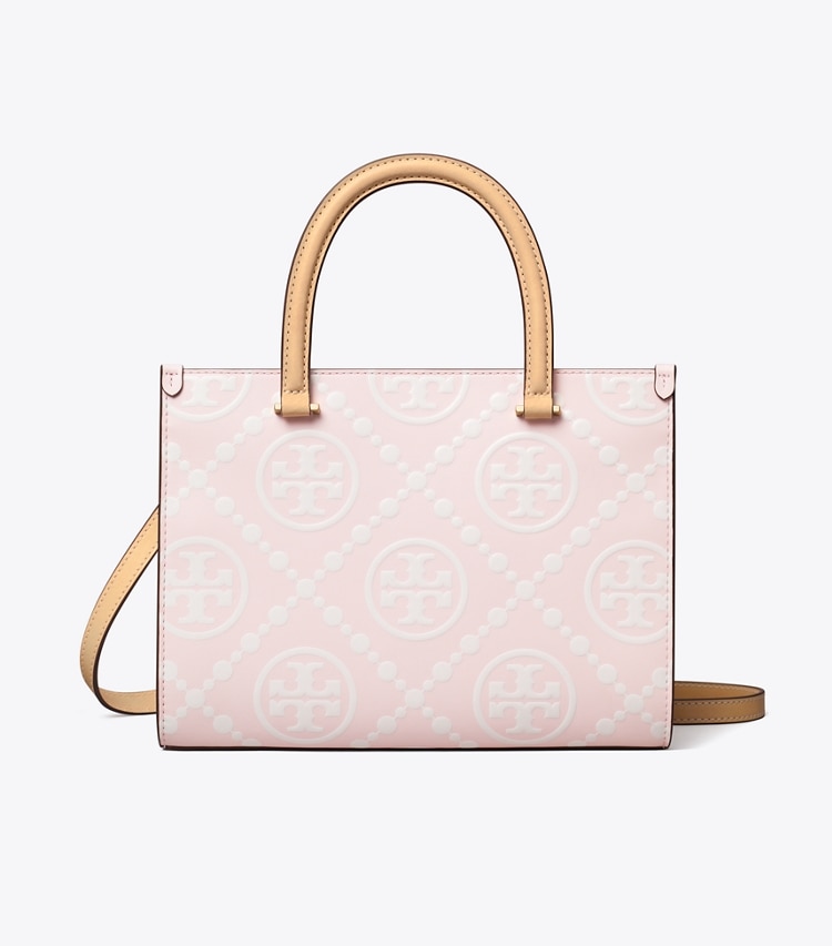 Tory Burch designer tote bags T Monogram Contrast Embossed Top-Handle Tote in Powder Pink front
