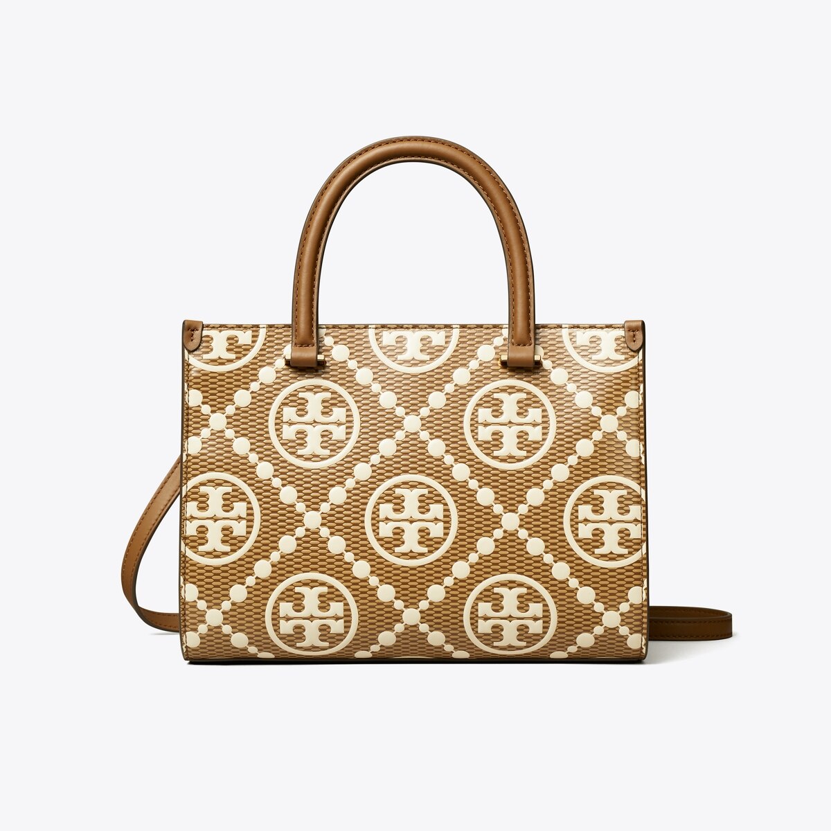 T Monogram Contrast Embossed Top-Handle Tote in brown, size OS