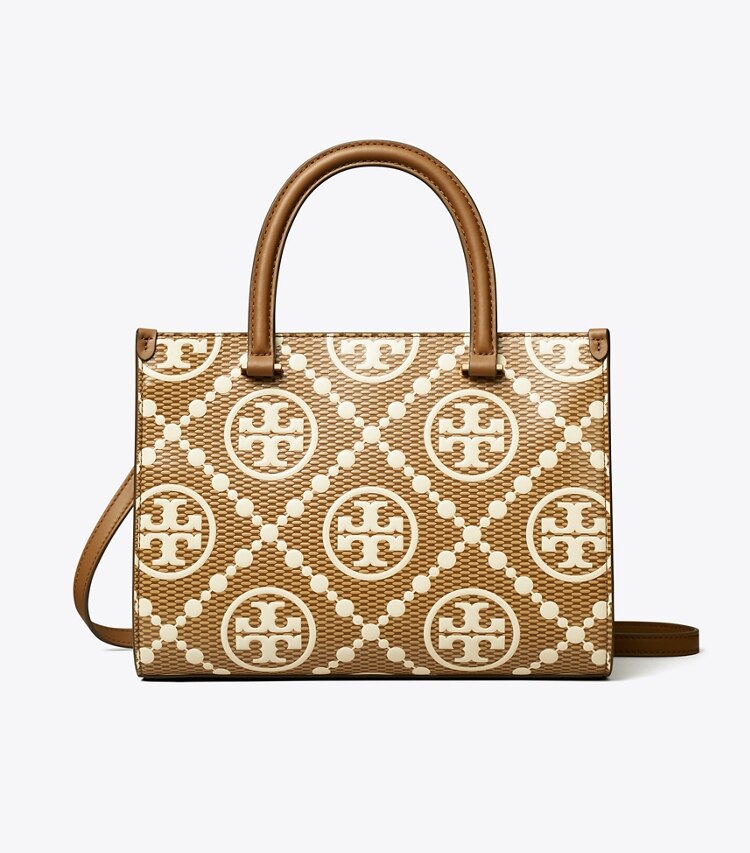 Tory Burch designer satchels T Monogram Contrast Embossed Top-Handle Tote in Walnut front