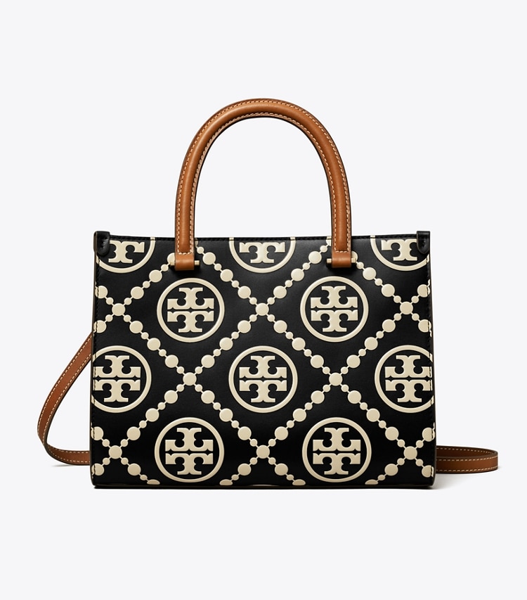 Tory Burch designer tote bags T Monogram Contrast Embossed Top-Handle Tote in Black/White front