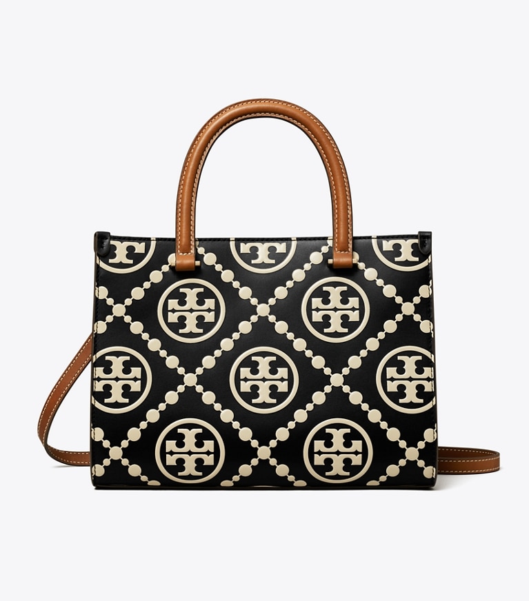 Tory Burch designer tote bags T Monogram Contrast Embossed Top-Handle Tote in Black/White angle