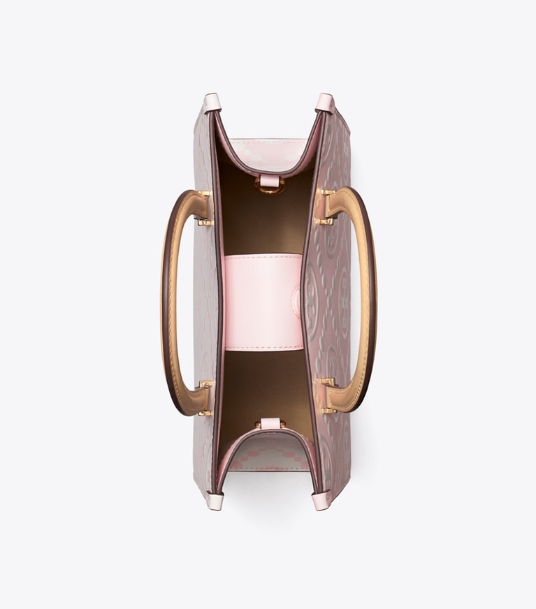 Tory Burch designer tote bags T Monogram Contrast Embossed Top-Handle Tote in Powder Pink angle