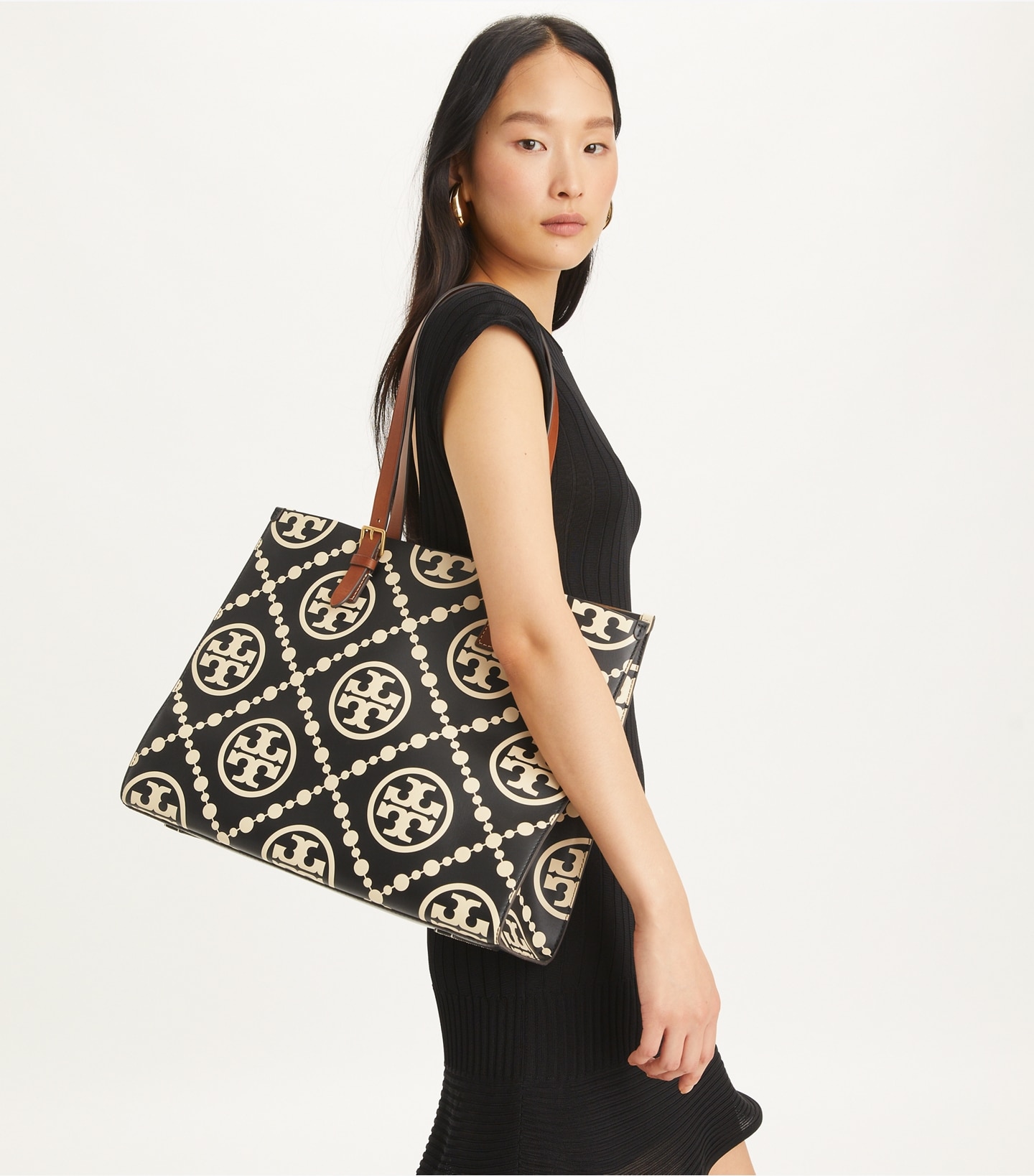 T Monogram Contrast Embossed Tote