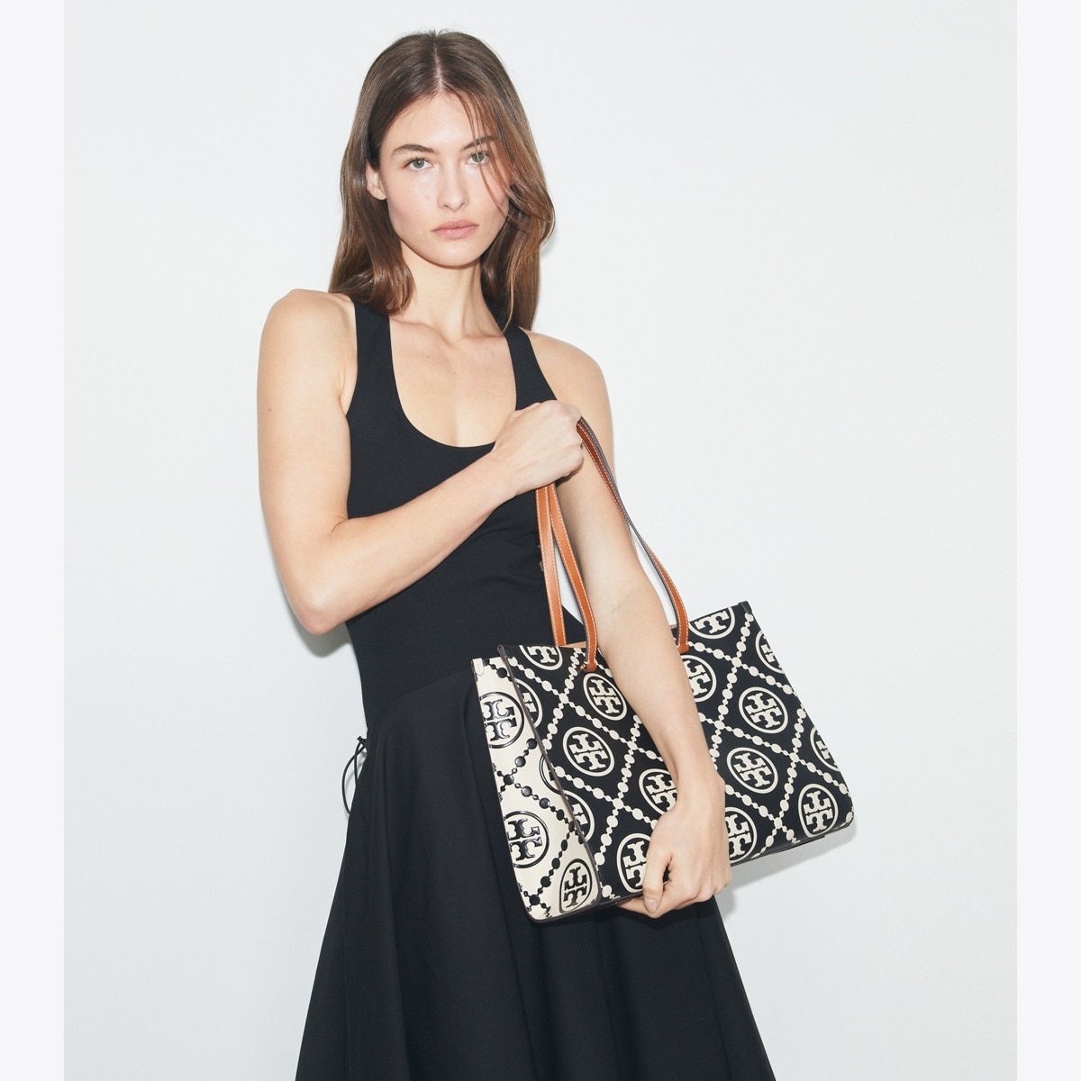 T Monogram Contrast Embossed Tote: Women