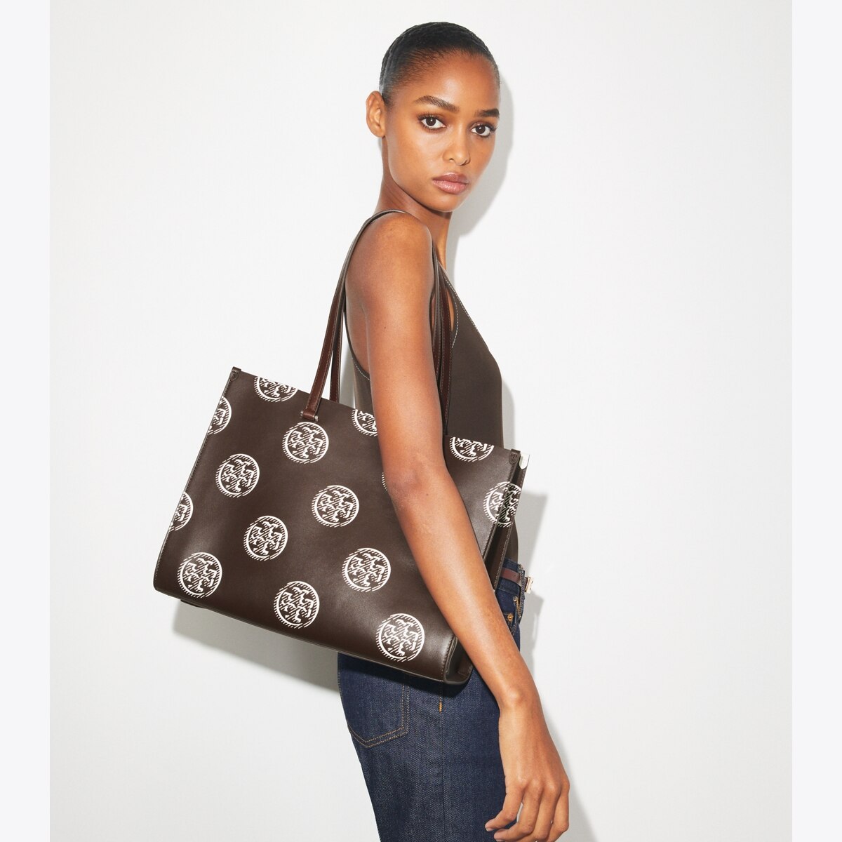 T Monogram Contrast Embossed Tote: Women's Designer Tote Bags