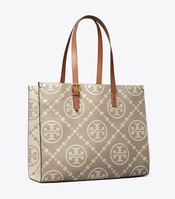 T Monogram Contrast Embossed Tote: Women's Designer Tote Bags