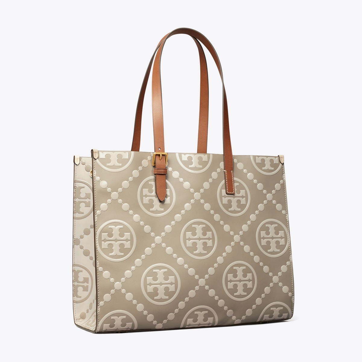 T Monogram Contrast Embossed Tote in gray size OS