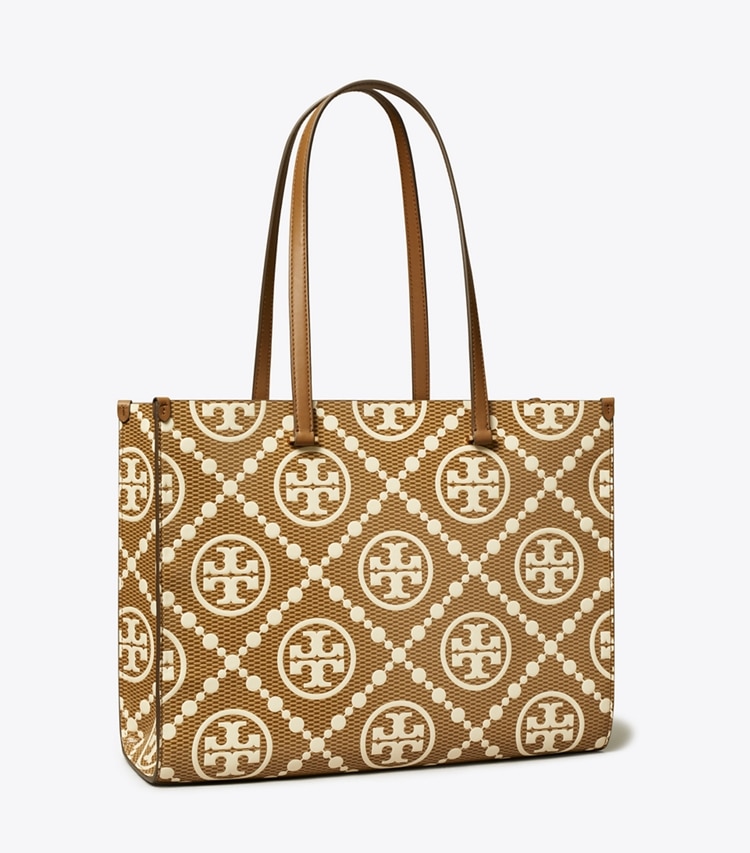 Tory Burch designer tote bags T Monogram Contrast Embossed Tote in Rich Walnut angle