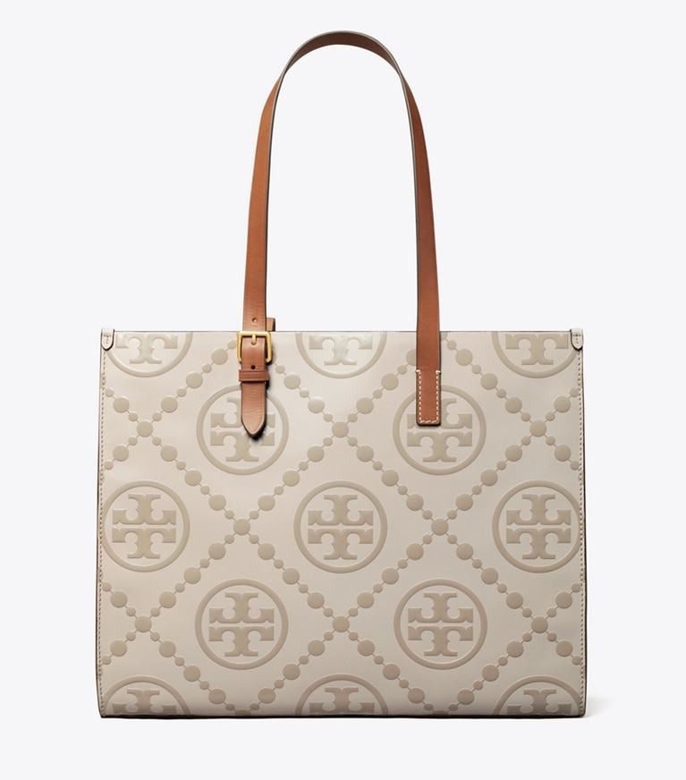 Tory Burch designer tote bags T Monogram Contrast Embossed Tote in LONGAN / New Cream angle