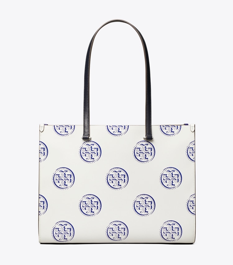 Tory Burch designer tote bags T Monogram Contrast Embossed Tote in Ballpoint Blue back
