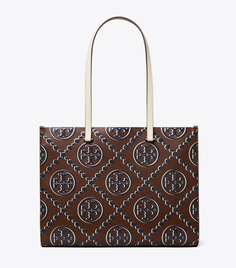 Tory Burch designer tote bags T Monogram Contrast Embossed Tote in Tory Navy / John Coco angle