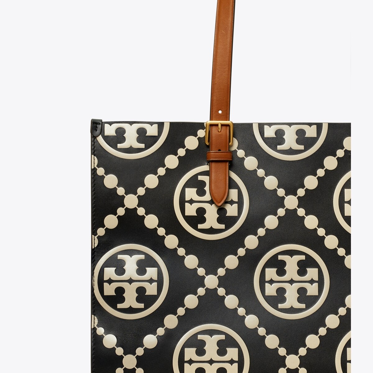 T Monogram Contrast Embossed Top-Handle Tote in brown, size OS