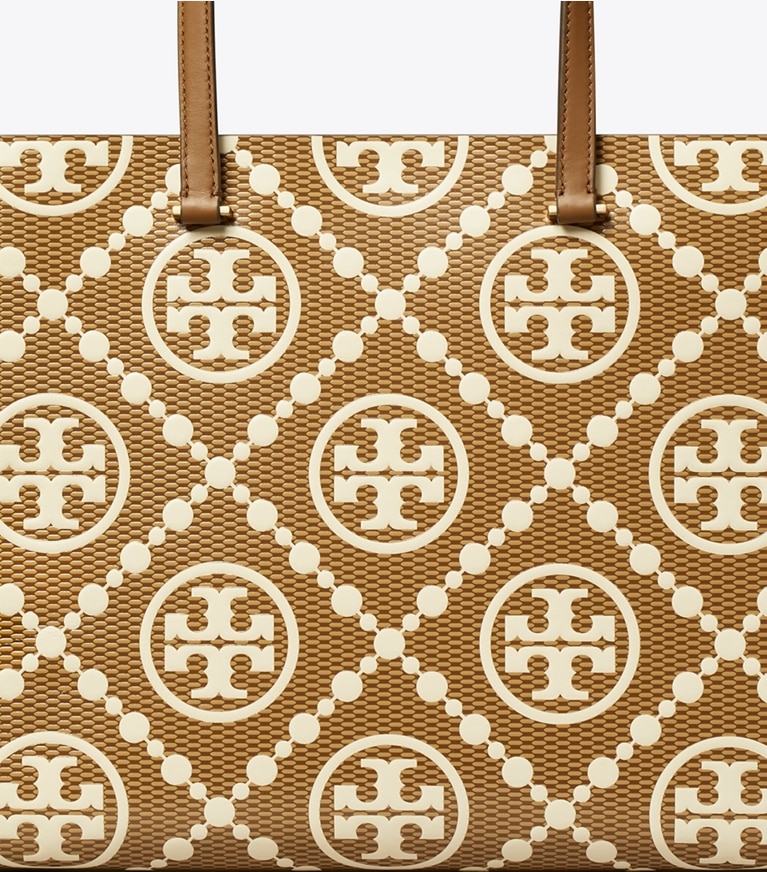 Tory Burch designer tote bags T Monogram Contrast Embossed Tote in Rich Walnut angle
