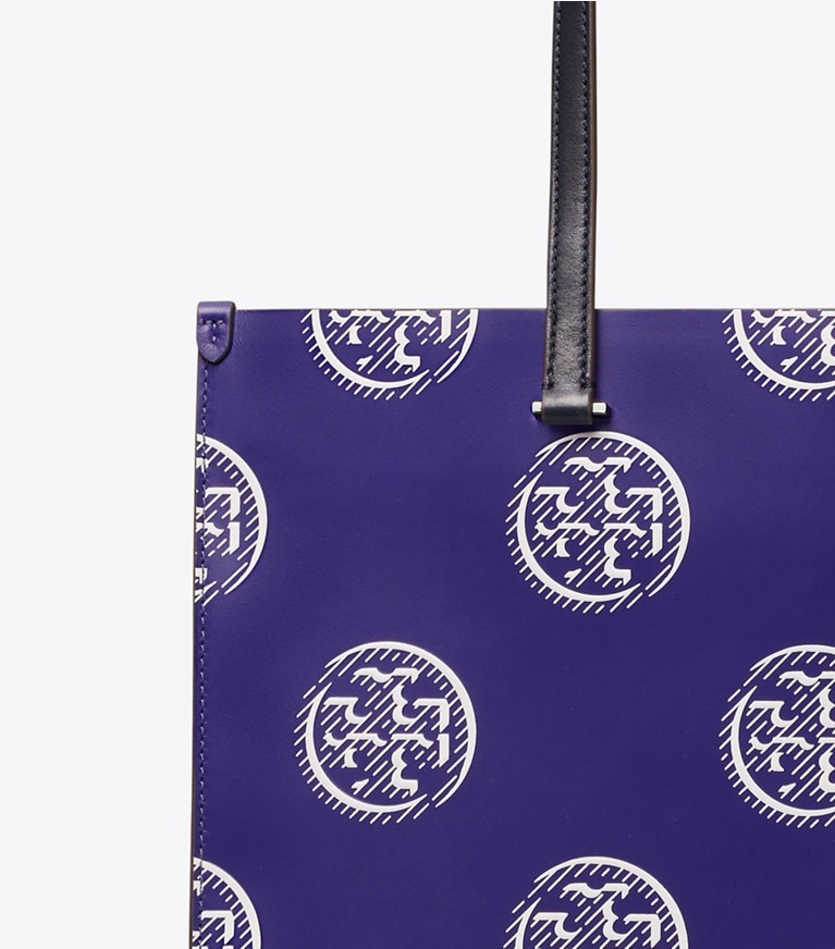 Tory Burch designer tote bags T Monogram Contrast Embossed Tote in Ballpoint Blue angle
