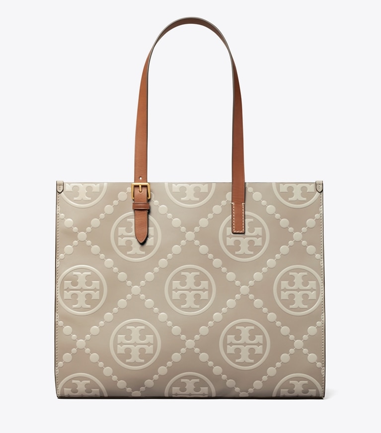 Tory Burch designer tote bags T Monogram Contrast Embossed Tote in LONGAN / New Cream angle
