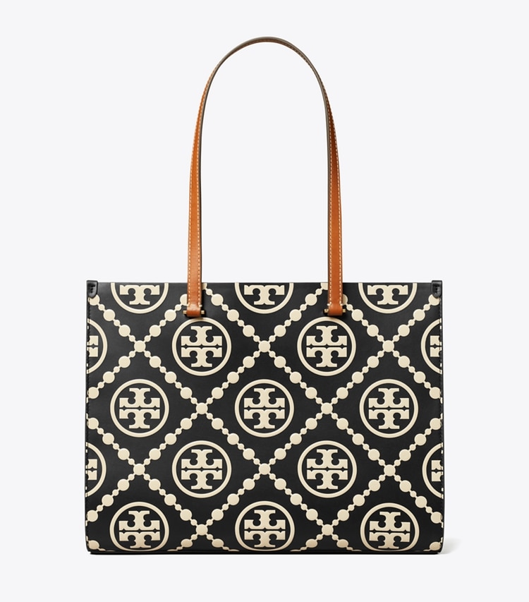 Tory Burch designer tote bags T Monogram Contrast Embossed Tote in Black/White front