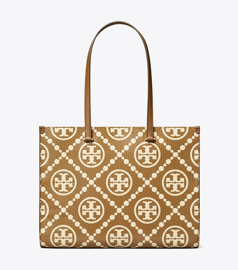 Tory Burch designer tote bags T Monogram Contrast Embossed Tote in Rich Walnut angle