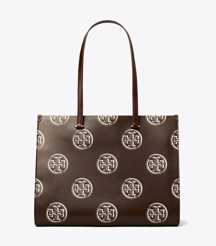 Tory Burch designer tote bags T Monogram Contrast Embossed Tote in Chocolate front