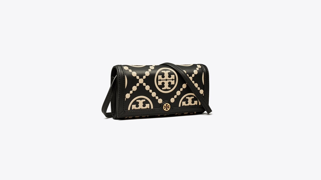 Tory Burch Black/Off White Monogram T Embossed Leather Contrast Tote Tory  Burch