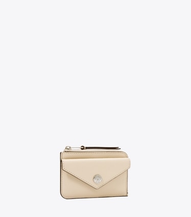 Tory Burch designer カードケース Tモノグラム コントラスト エンボス ジップカードケース in Slate angle