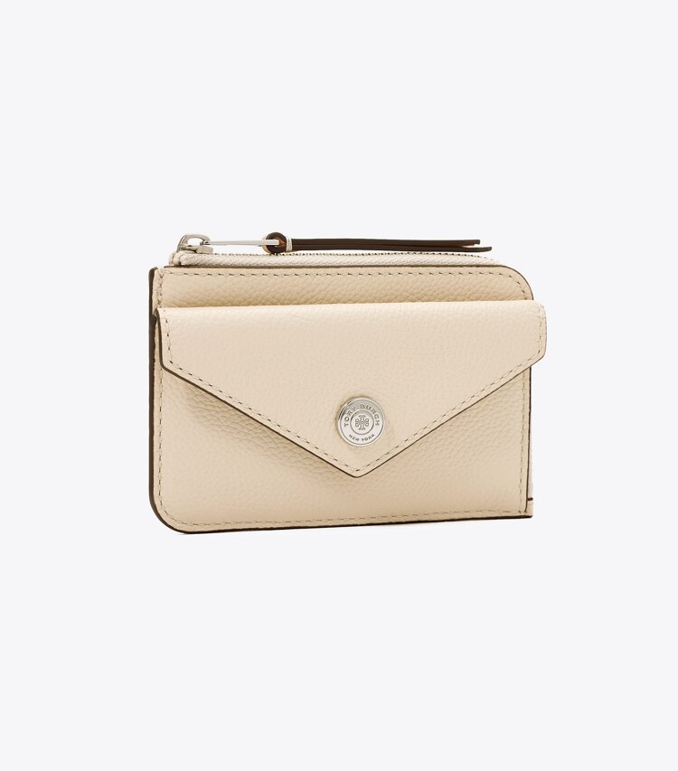 Tory Burch designer カードケース Tモノグラム コントラスト エンボス ジップカードケース in Slate angle