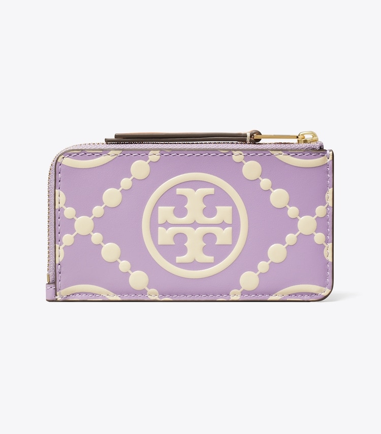 Tory Burch designer カードケース Tモノグラム コントラスト エンボス ジップカードケース in Novel Lilac / New Cream 戻る