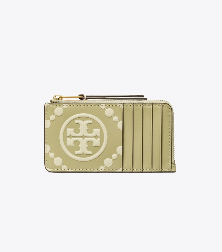 T Monogram Contrast Embossed Zip Card Case: Women's Designer Card