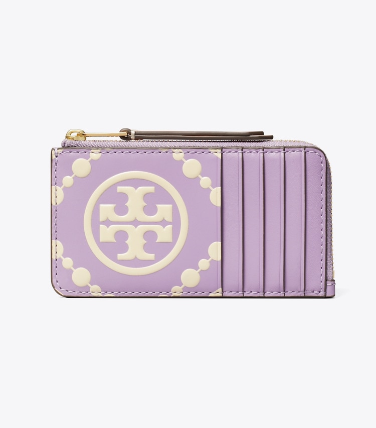 Tory Burch designer カードケース Tモノグラム コントラスト エンボス ジップカードケース in Novel Lilac / New Cream front