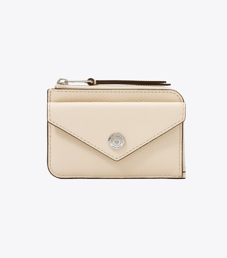 Tory Burch designer カードケース Tモノグラム コントラスト エンボス ジップカードケース in Slate angle
