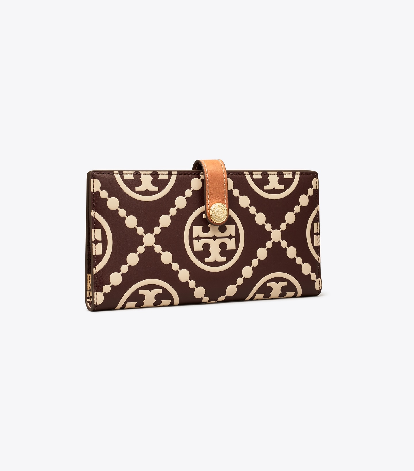 T Monogram Contrast Embossed Zip Slim Wallet