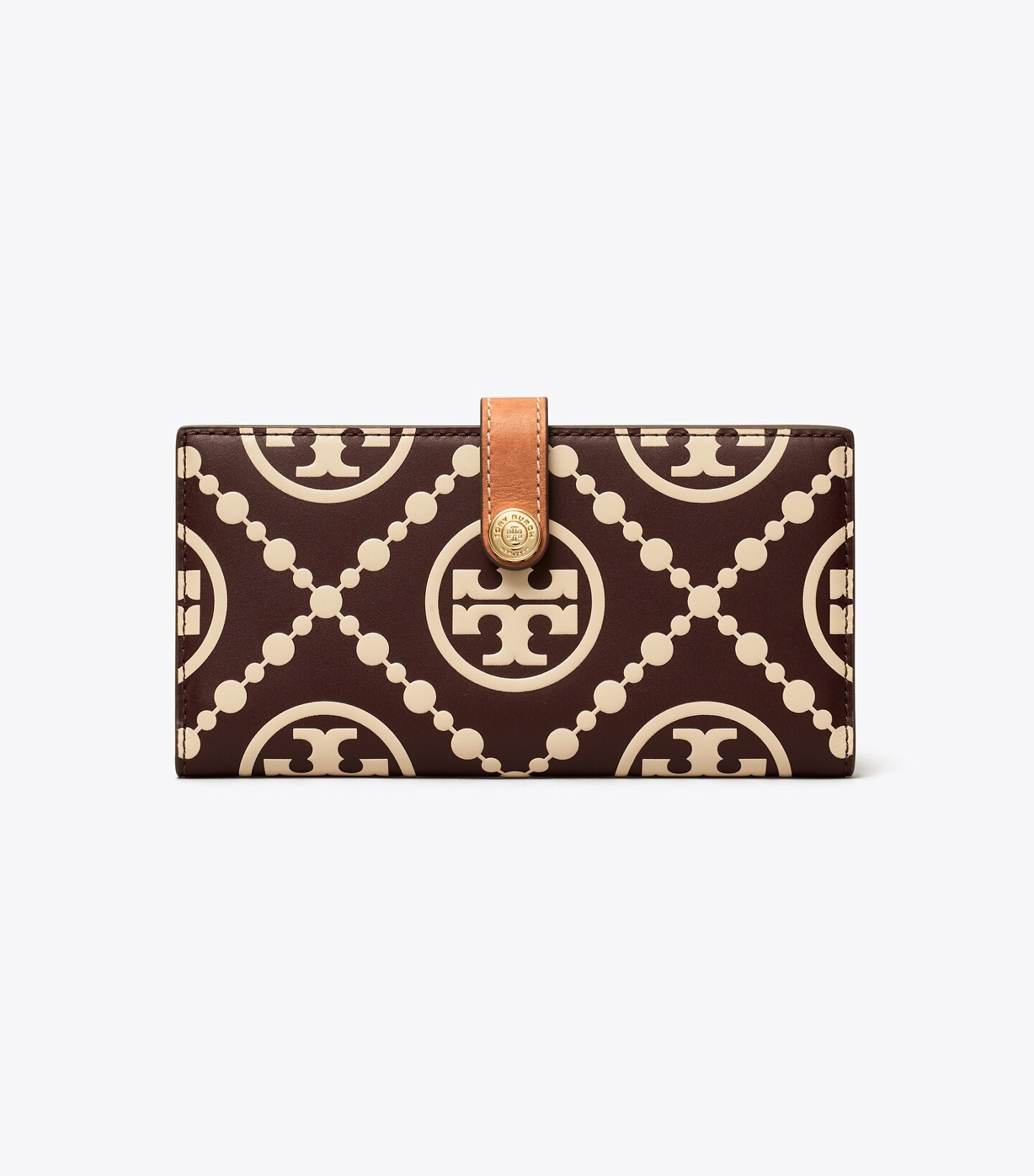 T Monogram Contrast Embossed Zip Slim Wallet