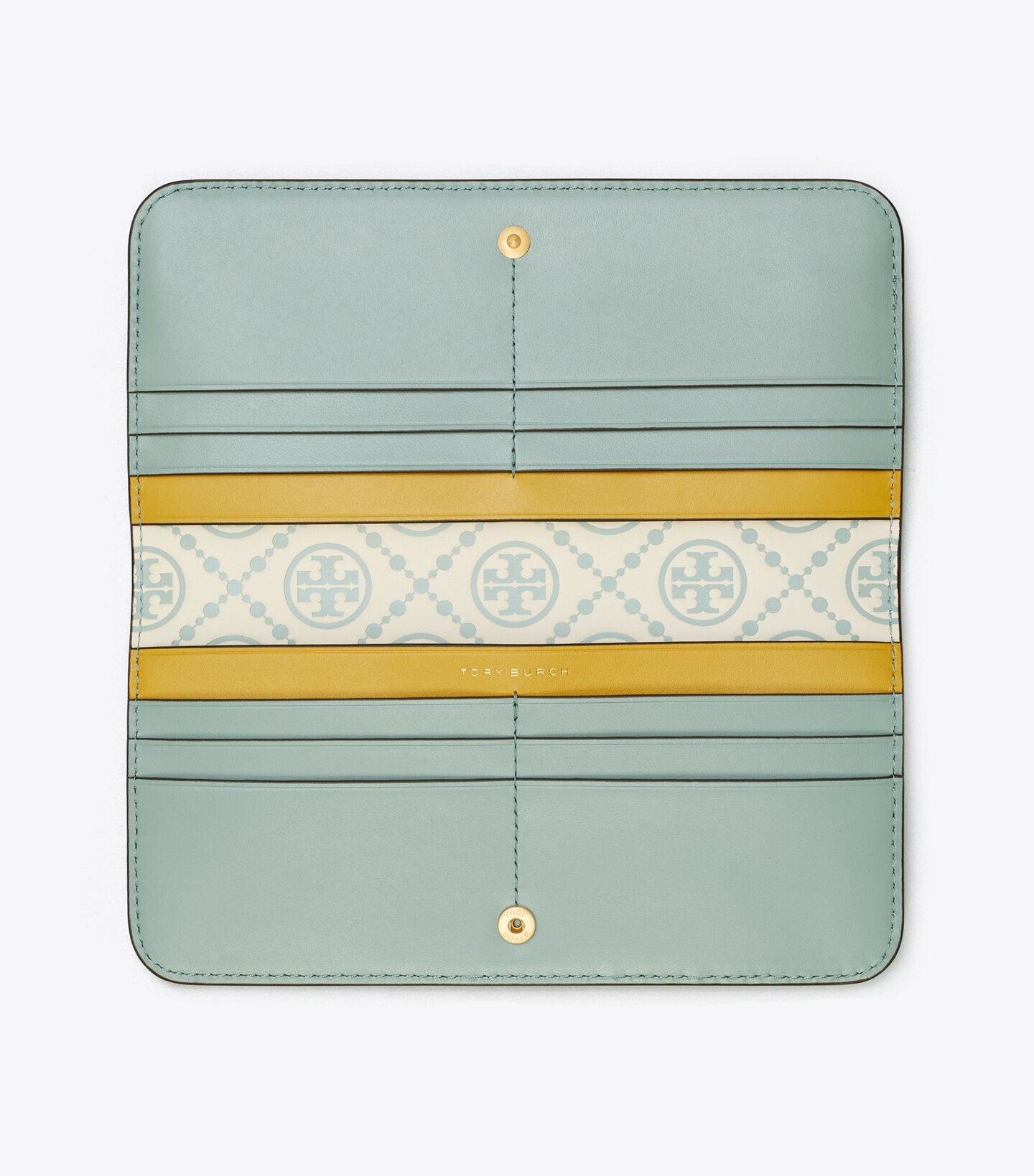 T Monogram Contrast Embossed Zip Slim Wallet