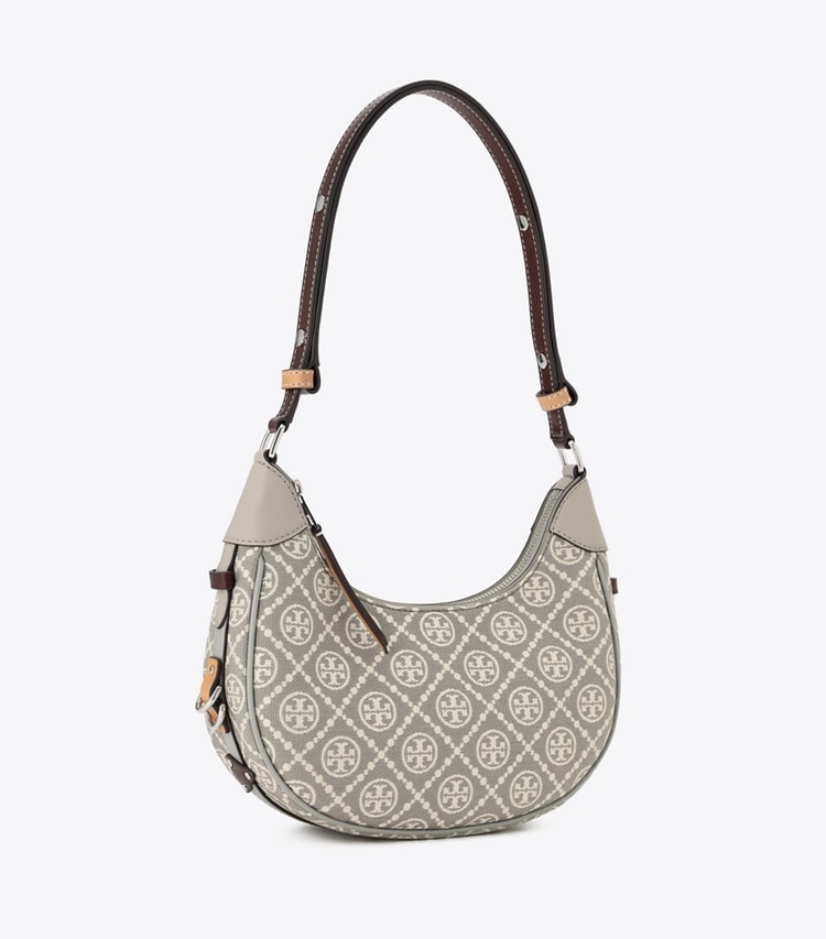 Tory Burch designer ショルダーバッグ Tモノグラム クレッセントバッグ in Gray angle